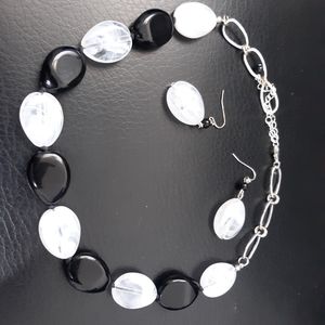 Black and white matching necklace and earrings